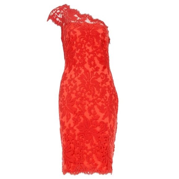 Women's Lace One-Shoulder Sheath Dress - Cantaloupe. - Picture 1 of 1